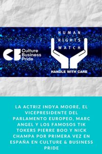 La actriz Indya Moore, el Vicepresidente del Parlamento Europeo, Marc Angel y los famosos Tik Tokers Pierre Boo y Nick Champa por primera vez en España en Culture & Business Pride