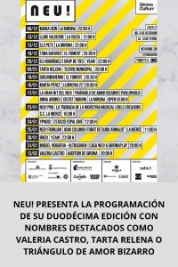 NEU! PRESENTA LA PROGRAMACIÓN DE SU DUODÉCIMA EDICIÓN CON NOMBRES DESTACADOS COMO VALERIA CASTRO, TARTA RELENA O TRIÁNGULO DE AMOR BIZARRO