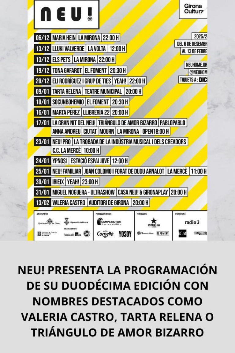 NEU! PRESENTA LA PROGRAMACIÓN DE SU DUODÉCIMA EDICIÓN CON NOMBRES DESTACADOS COMO VALERIA CASTRO, TARTA RELENA O TRIÁNGULO DE AMOR BIZARRO