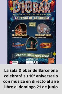 La sala Diobar de Barcelona celebrará su 10º aniversario con música en directo al aire libre el domingo 21 de junio