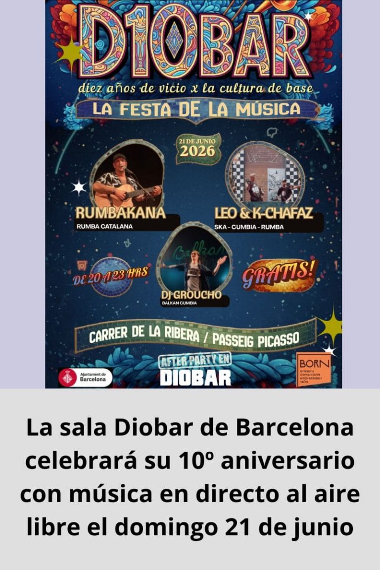 La sala Diobar de Barcelona celebrará su 10º aniversario con música en directo al aire libre el domingo 21 de junio