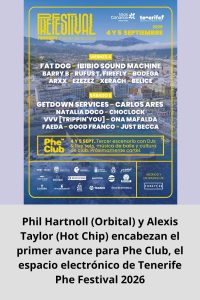 Phil Hartnoll (Orbital) y Alexis Taylor (Hot Chip) encabezan el primer avance para Phe Club, el espacio electrónico de Tenerife Phe Festival 2026