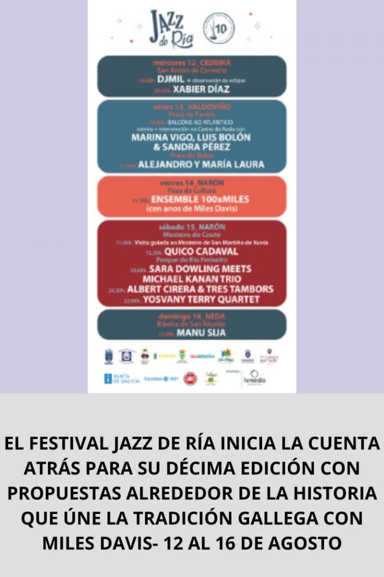 EL FESTIVAL JAZZ DE RÍA INICIA LA CUENTA ATRÁS PARA SU DÉCIMA EDICIÓN CON PROPUESTAS ALREDEDOR DE LA HISTORIA QUE ÚNE LA TRADICIÓN GALLEGA CON MILES DAVIS- 12 AL 16 DE AGOSTO